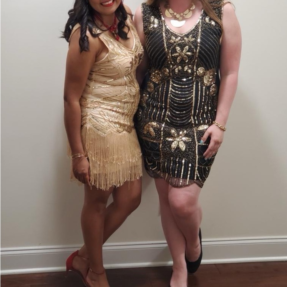 Black and Gold Sequin Flapper Dress